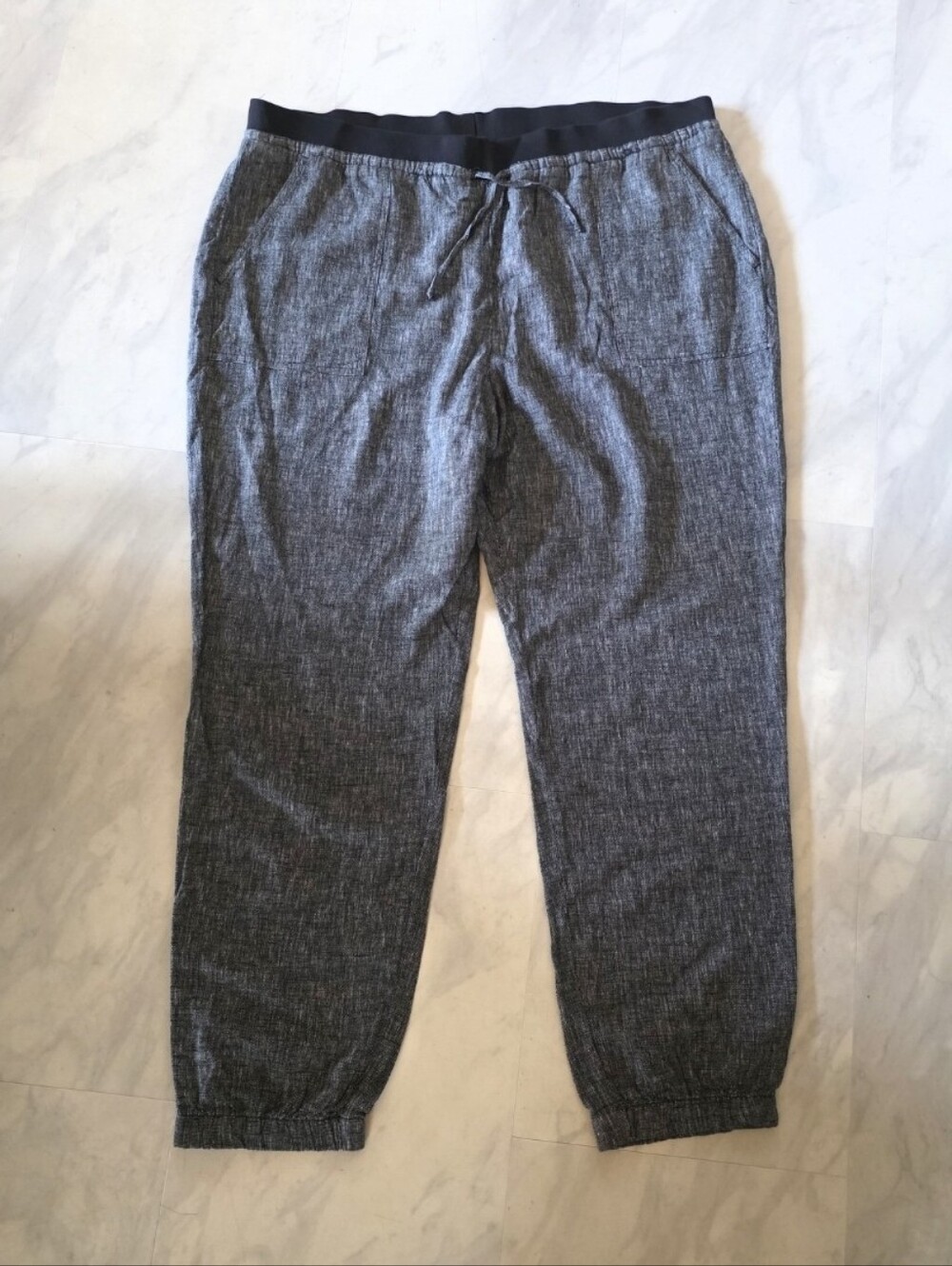 NWOT Ellen Tracy Black Grey Linen Blend Elastic Waist Drawstring Pant Xl